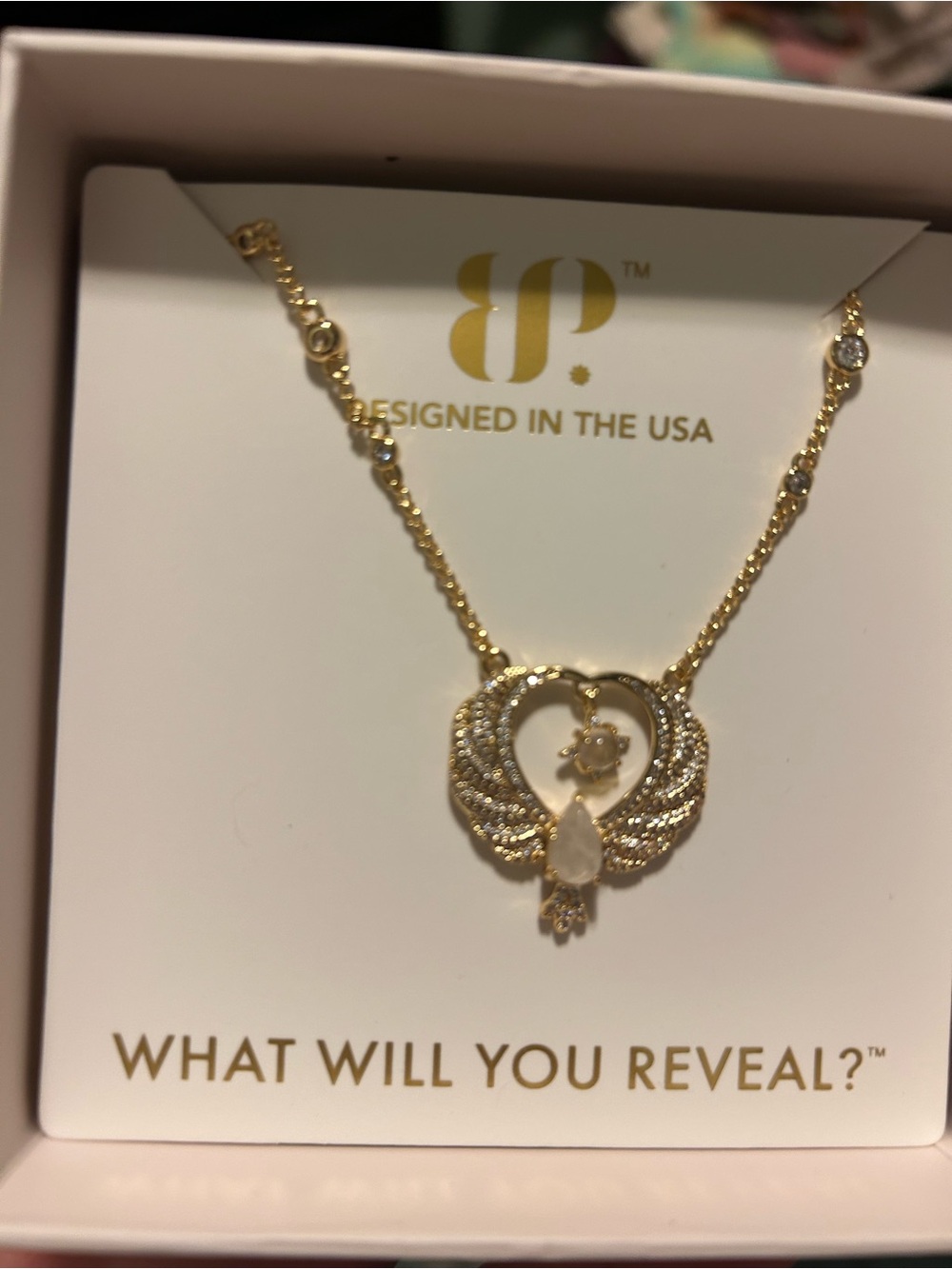 Gold Angel Wing Heart Pendant Necklace - Designed in the USA